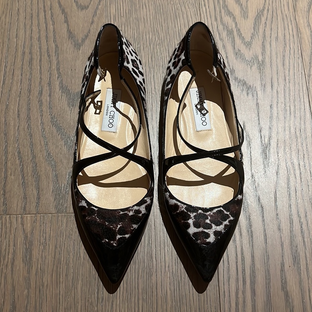 Jimmy Choo Leopard Print Lace Up Flat